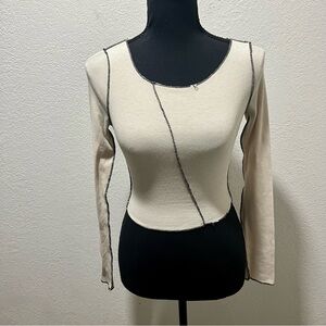 Princess Polly Cream and Black Stitch Knit Long Sleeve Top